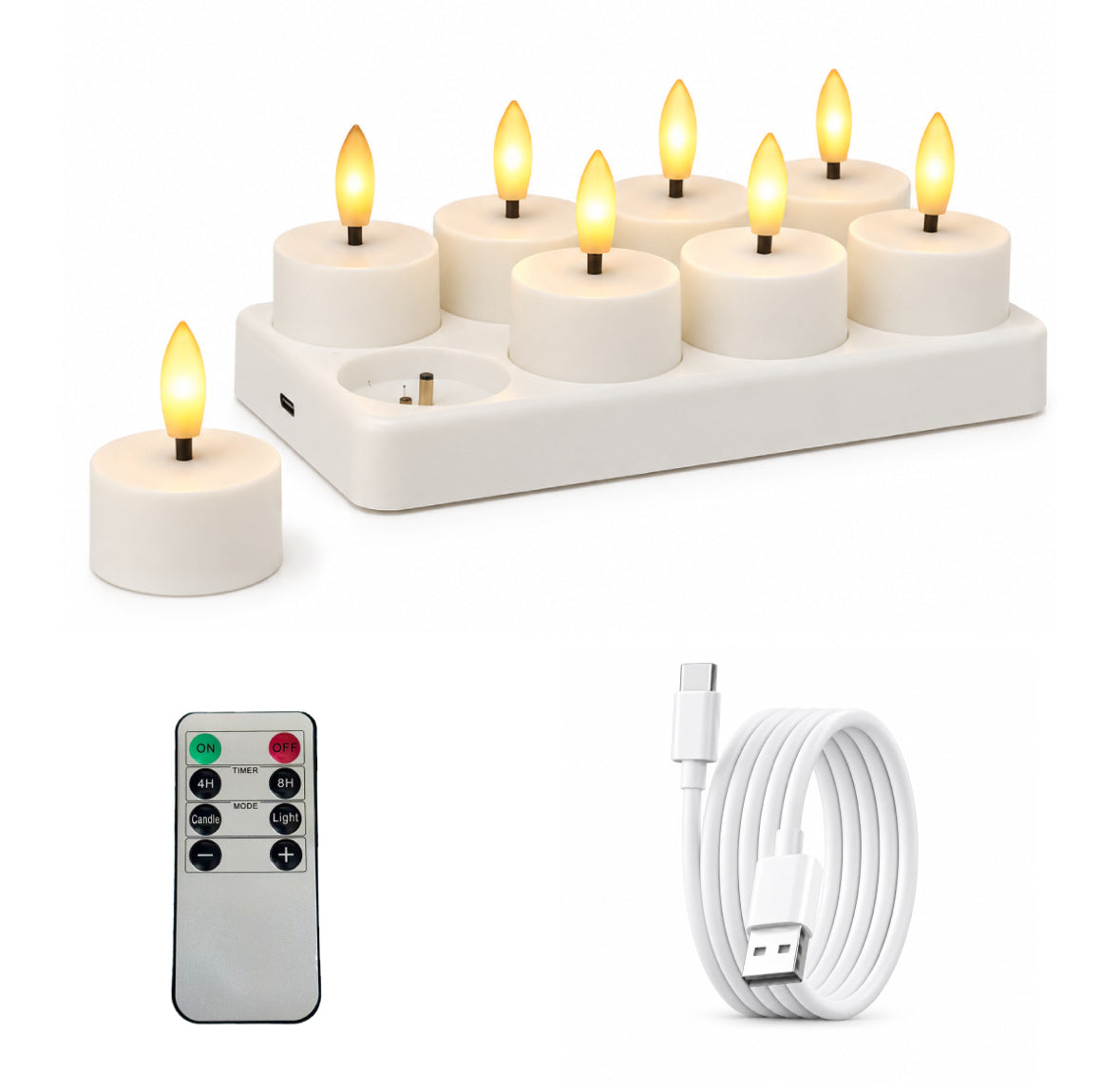 LED Teelichter mit Ladestation & Fernbedienung | Realistischer Flammeneffekt, Timer, dimmbar, 30h Leuchtdauer, USB-C | Sichere Kerzen für Adventskranz, Laterne, Hochzeit & Deko