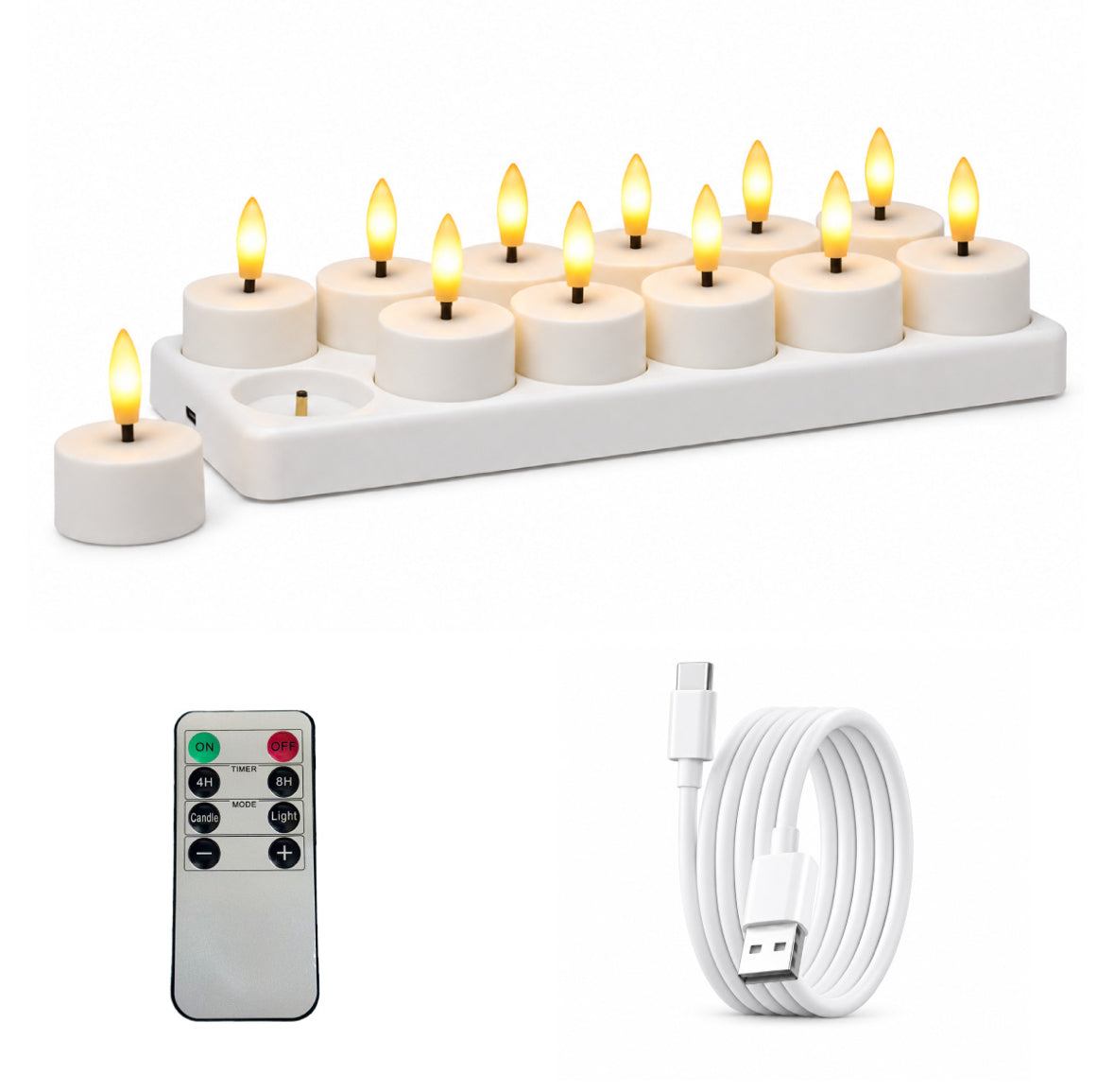 LED Teelichter mit Ladestation & Fernbedienung | Realistischer Flammeneffekt, Timer, dimmbar, 30h Leuchtdauer, USB-C | Sichere Kerzen für Adventskranz, Laterne, Hochzeit & Deko