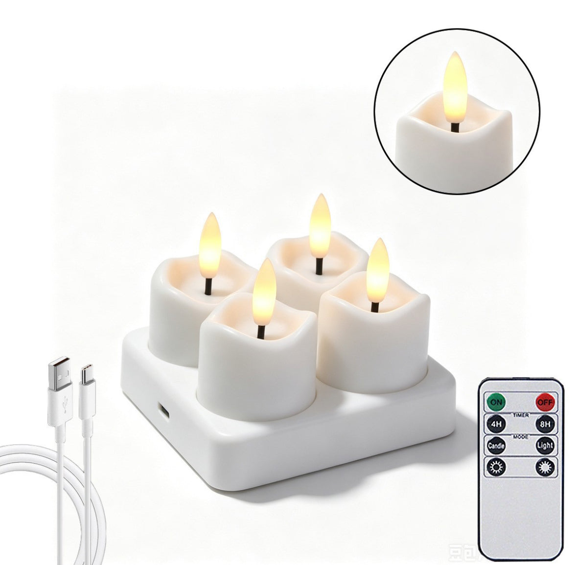 LED Teelichter mit Ladestation & Fernbedienung | Realistischer Flammeneffekt, Timer, dimmbar, 30h Leuchtdauer, USB-C | Sichere Kerzen für Adventskranz, Laterne, Hochzeit & Deko