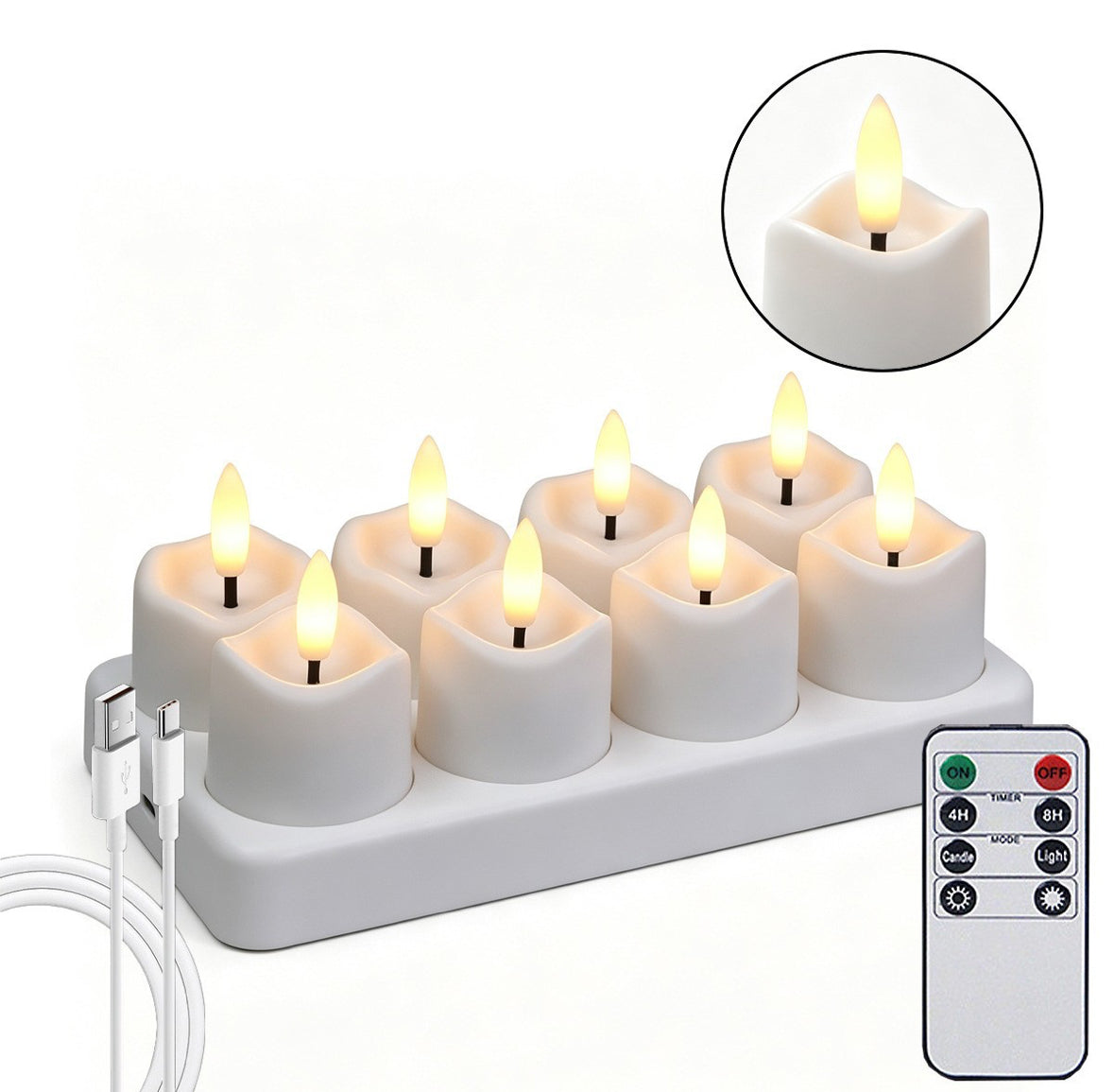 LED Teelichter mit Ladestation & Fernbedienung | Realistischer Flammeneffekt, Timer, dimmbar, 30h Leuchtdauer, USB-C | Sichere Kerzen für Adventskranz, Laterne, Hochzeit & Deko