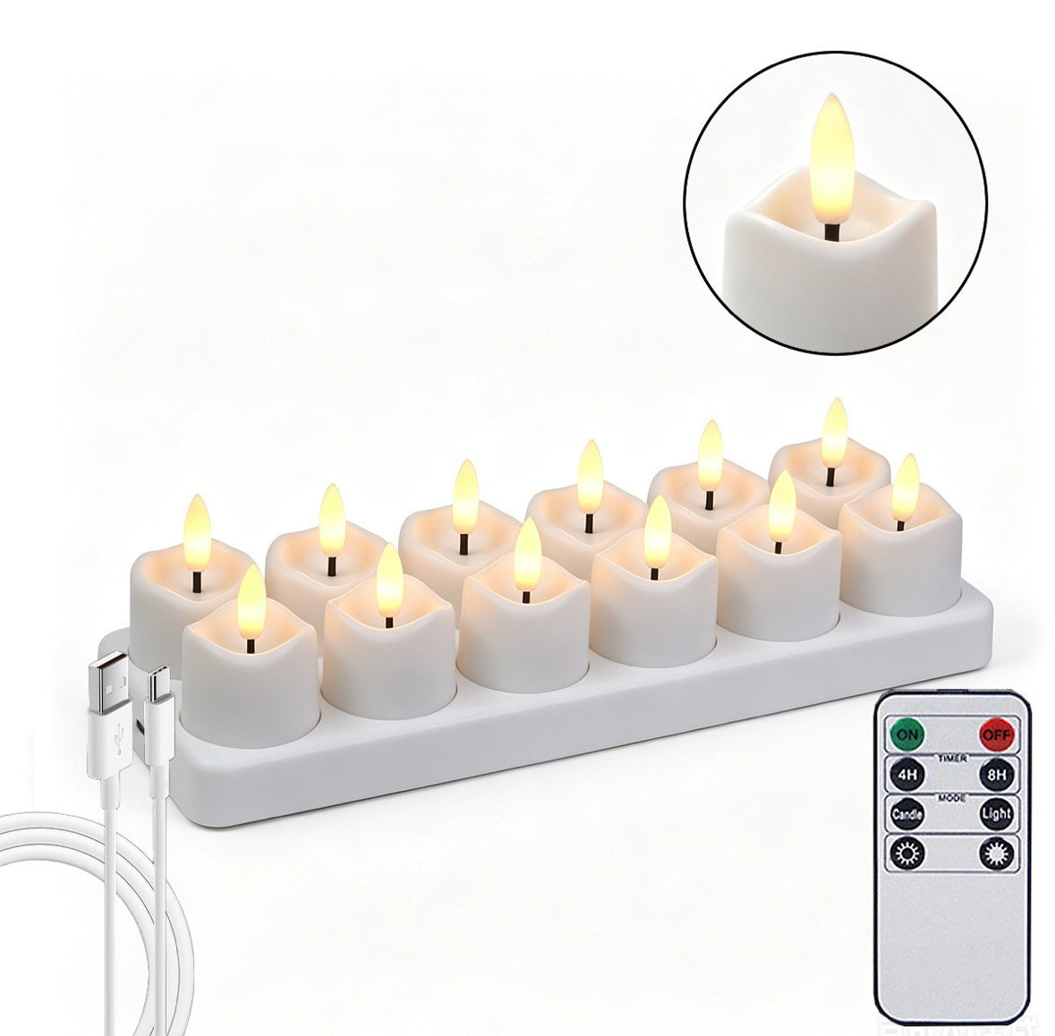 LED Teelichter mit Ladestation & Fernbedienung | Realistischer Flammeneffekt, Timer, dimmbar, 30h Leuchtdauer, USB-C | Sichere Kerzen für Adventskranz, Laterne, Hochzeit & Deko