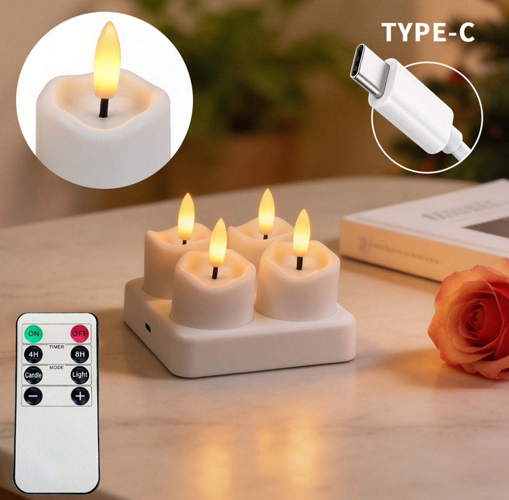 LED Teelichter mit Ladestation & Fernbedienung | Realistischer Flammeneffekt, Timer, dimmbar, 30h Leuchtdauer, USB-C | Sichere Kerzen für Adventskranz, Laterne, Hochzeit & Deko