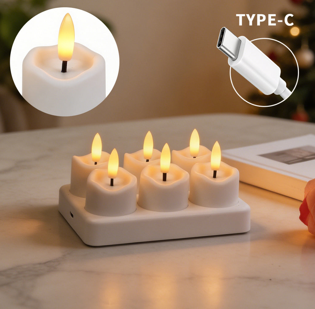 LED Teelichter mit Ladestation & Fernbedienung | Realistischer Flammeneffekt, Timer, dimmbar, 30h Leuchtdauer, USB-C | Sichere Kerzen für Adventskranz, Laterne, Hochzeit & Deko