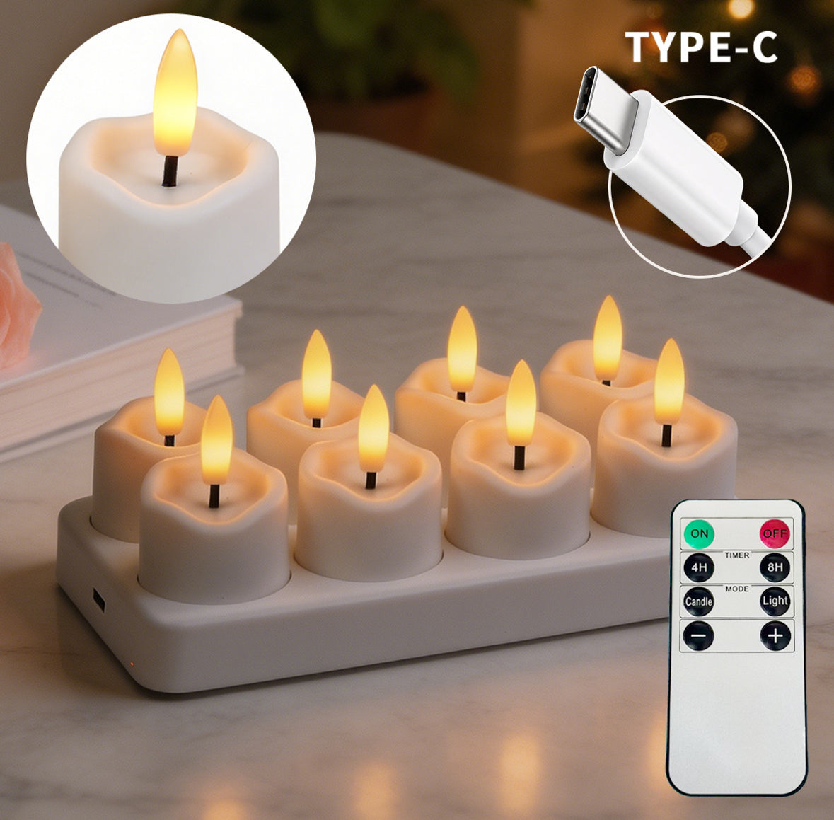 LED Teelichter mit Ladestation & Fernbedienung | Realistischer Flammeneffekt, Timer, dimmbar, 30h Leuchtdauer, USB-C | Sichere Kerzen für Adventskranz, Laterne, Hochzeit & Deko
