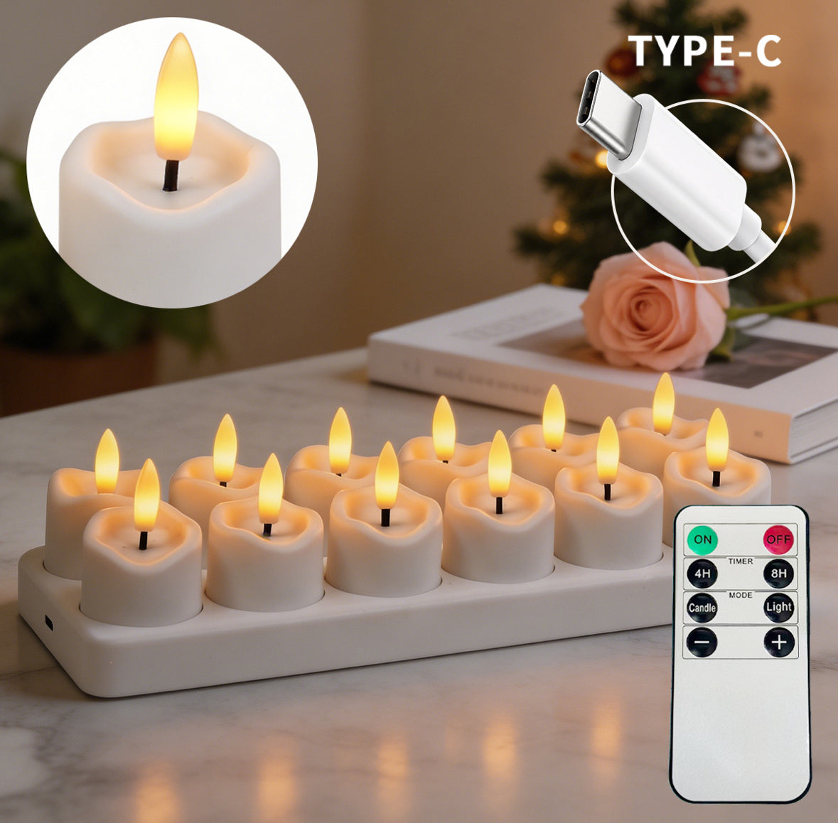 LED Teelichter mit Ladestation & Fernbedienung | Realistischer Flammeneffekt, Timer, dimmbar, 30h Leuchtdauer, USB-C | Sichere Kerzen für Adventskranz, Laterne, Hochzeit & Deko