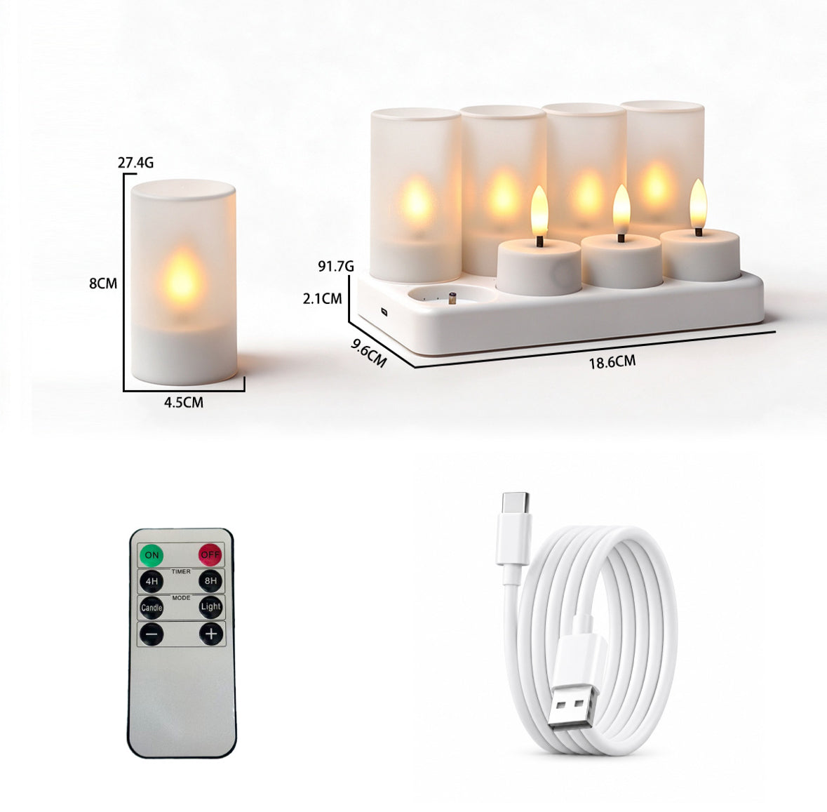 LED Teelichter mit Ladestation & Fernbedienung | Realistischer Flammeneffekt, Timer, dimmbar, 30h Leuchtdauer, USB-C | Sichere Kerzen für Adventskranz, Laterne, Hochzeit & Deko
