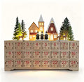 Holz-Adventskalender zum Befüllen mit LED-Licht | 24 Schubladen, wiederverwendbar, Winterhaus-Design, 34,5 × 28 cm | Adventsdeko für Familie, Wohnzimmer & Kaminsims